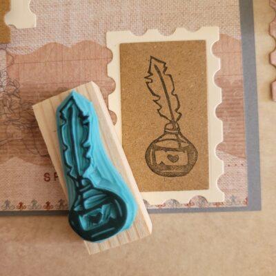 tampon bois gravé main pour papeterie créative et correspondance plume d'écriture